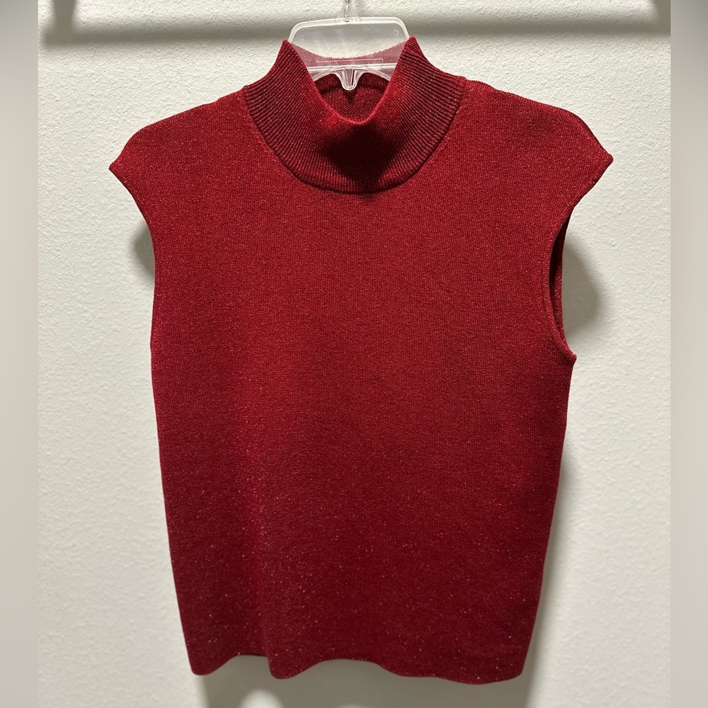 Coldwater Creek Red Sparkle, Silk, Metallic blend sleeveless sweater Size Large